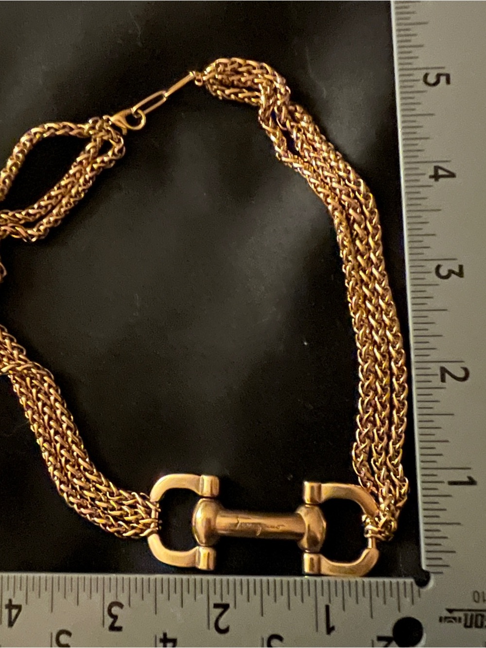 Ferragamo Necklace | Vintage Golden Gancini Horsebit & 15-16” Spiga Choker - Picture 8 of 12